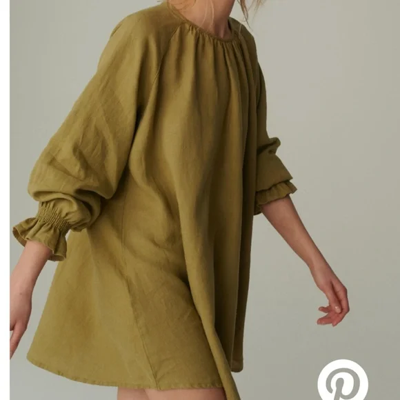 Linenfox Olive Green Agata Linen Dress - Picture 2 of 6